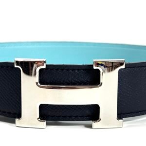 Hermès, ceinture réversible marine et turquoise, boucle H